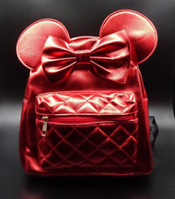 Disney Minnie Mouse Mini Backpack Red Metallic Quilted 3D Die Cut Ears Bow picture