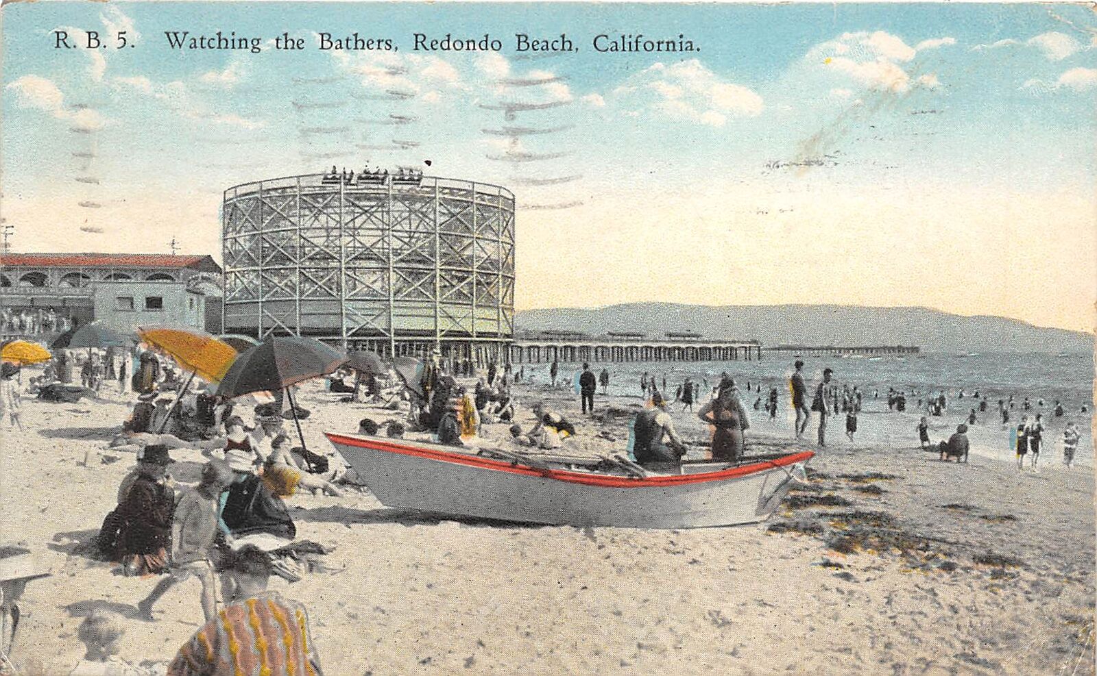 Redondo Beach California 1924 Postcard Bathers Roller Coaster