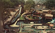 Postcard 1965 Blue Streak Roller Coaster Splashy Mill Race Ride Cedar Point Ohio picture