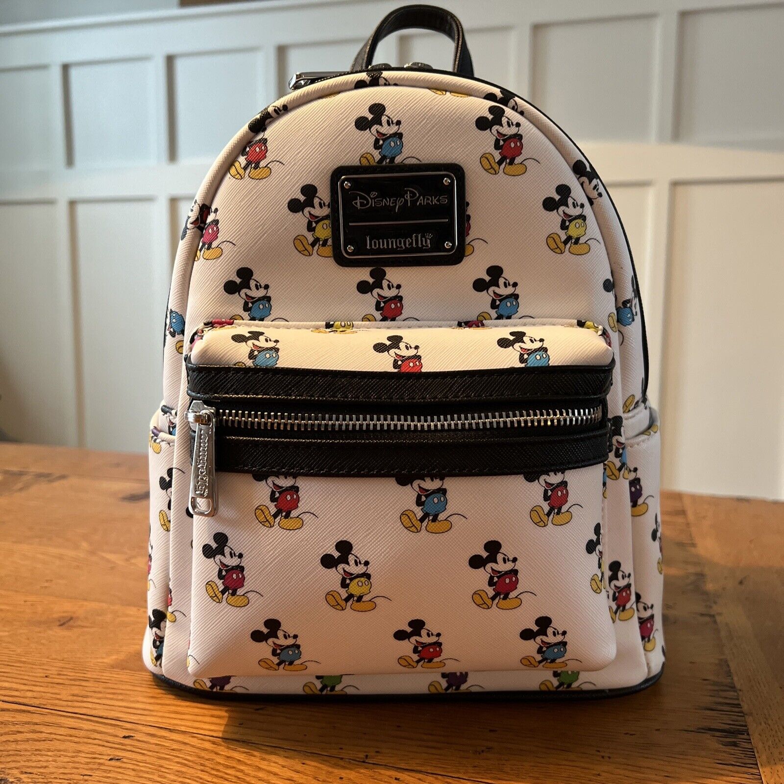 DISNEY PARKS LOUNGEFLY RAINBOW PRIDE MICKEY MOUSE WHITE MINI BACKPACK - EUC