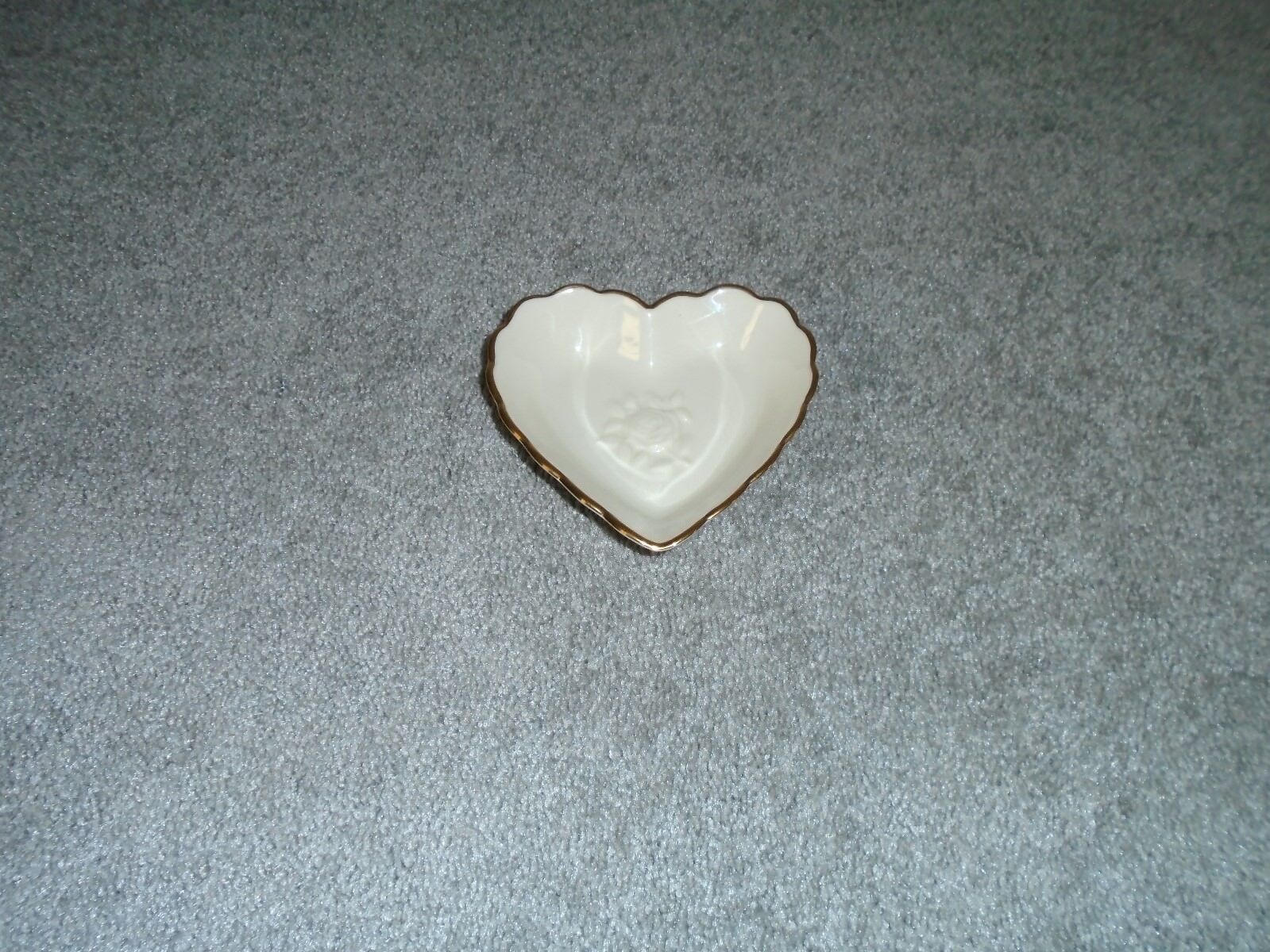 Lenox Heart Shaped Scalloped Edge Dish W/ Rose Motif Ivory W/ Gold Trim