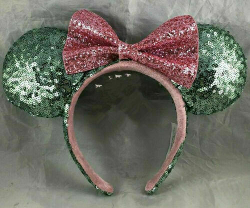 New Disney Parks Sugar Rush Mint Green Pink Glitter Minnie Sequin Ears Headband