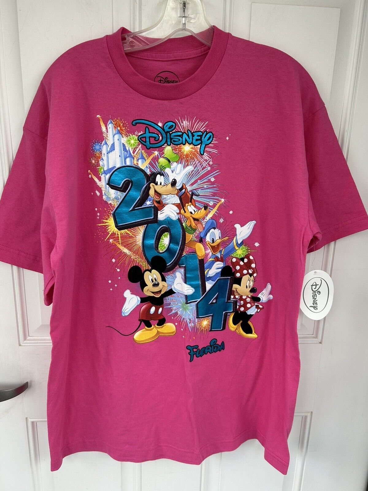 NWT New Disney Hot pink tee shirt Micky Mini Mouse Donald Pluto Goofy 2014