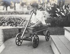 Antique Pull Wagon Roller Coaster Name on Side & Cute Barefoot Boy Vintage Photo picture
