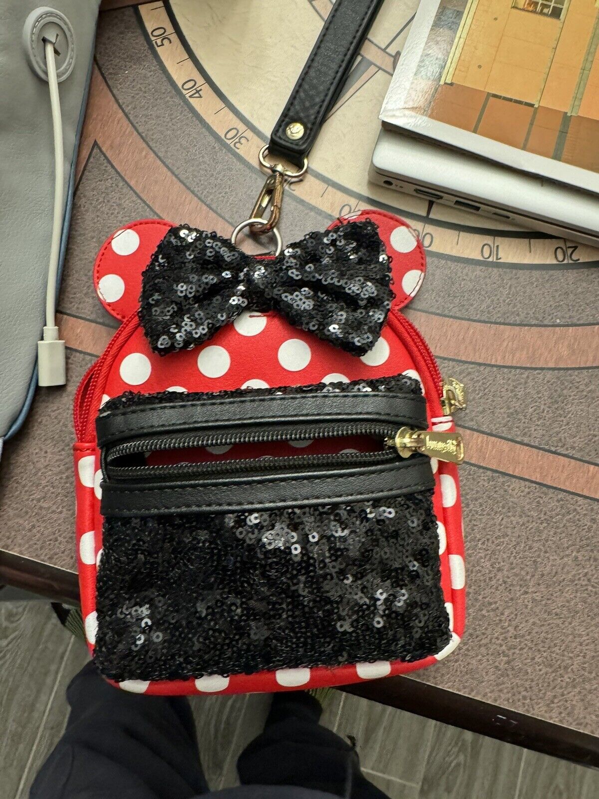 Disney Parks Loungefly Minnie Mouse Sequin Polka Dots Mini Wristlet Belt Bag NEW