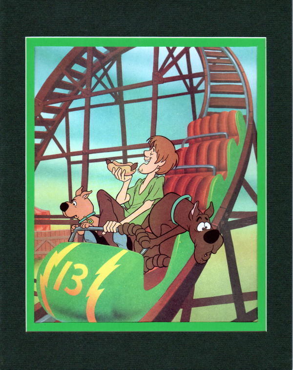 Scooby Doo Gang - SHAGGY SCOOBY & SCRAPPY on ROLLER ROLLER COASTER Matted PRINT