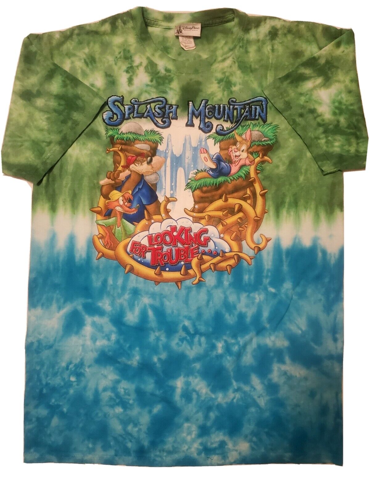 Disney Splash Mountain Adult Sz L Green Blue Tye-Dye T-Shirt Looking For Trouble