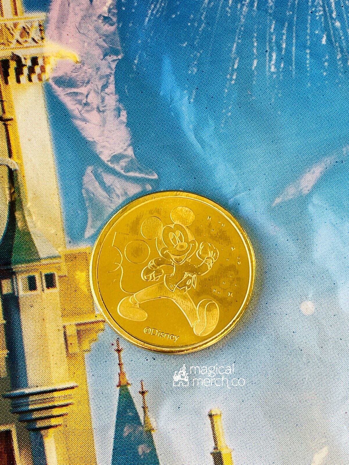 MICKEY MOUSE Walt Disney World 50th Anniversary Gold Metal Medallion Coin