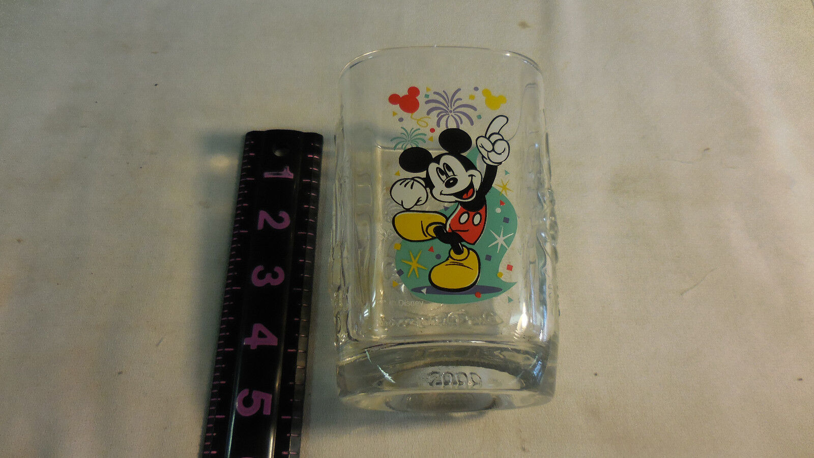 USED Disney's Mickey Mouse 2000 Celebration Drinking Glass Embossed