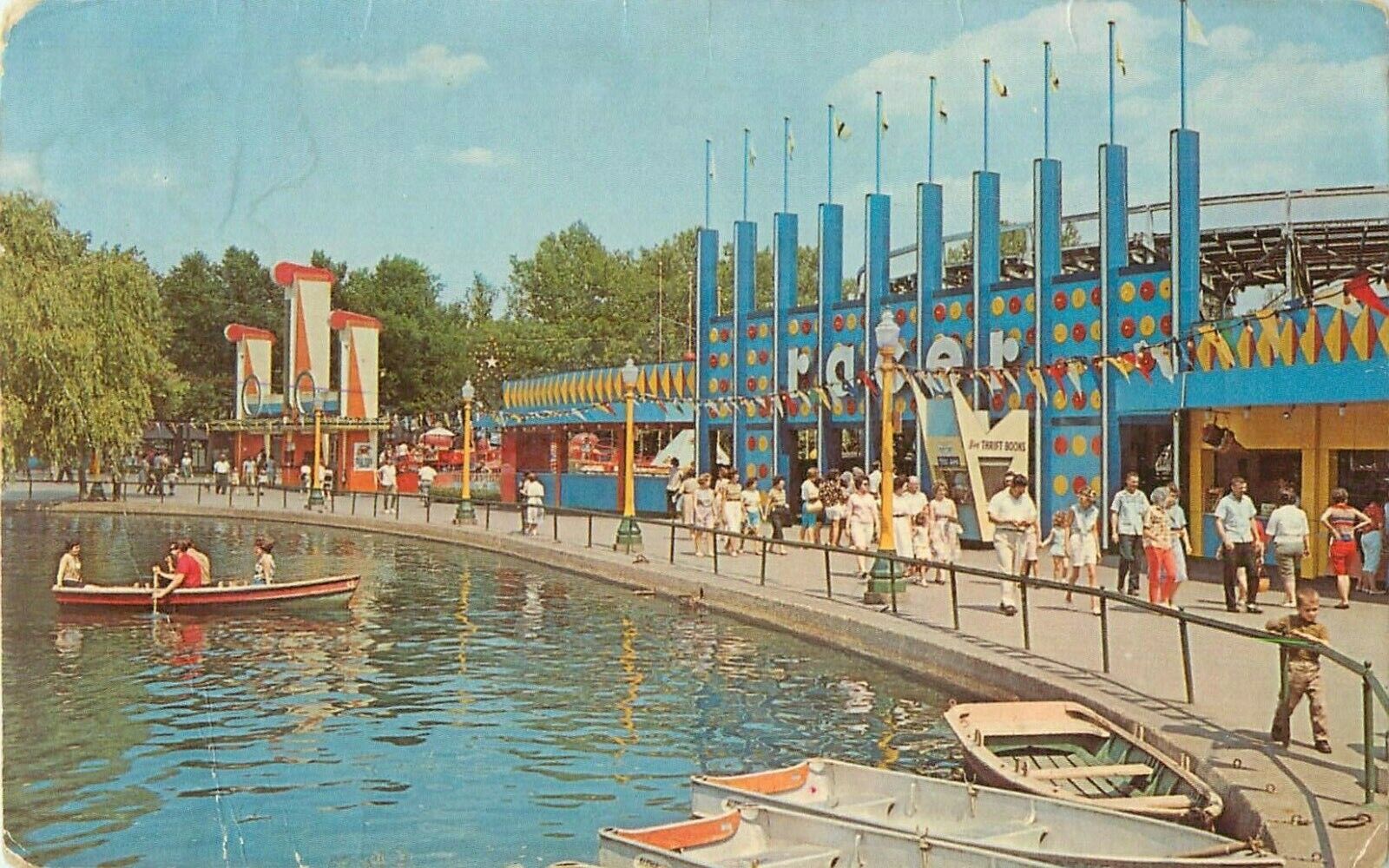 Boats and Roller Coaster at Kennywood Park, Pittsburgh, Pennsylvania Postcard