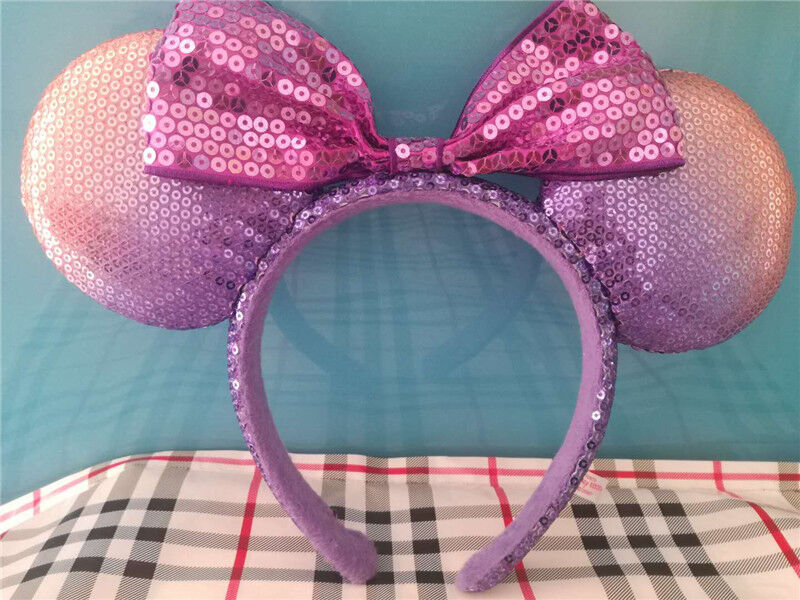 Tokyo Disney Resort Minnie Mickey Mouse Bow Purple Sequin Ears Headband Ears 