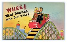 WHEE Roller Coaster Comedy Man Woman Vintage Linen Postcard Unposted picture