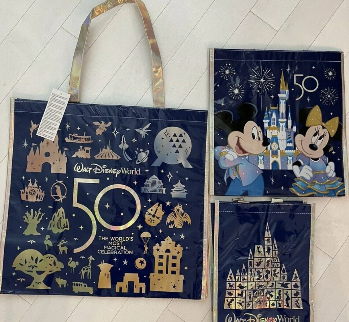 Walt Disney World 50th Anniversary Celebration Reusable Tote Bag Set S M L NEW