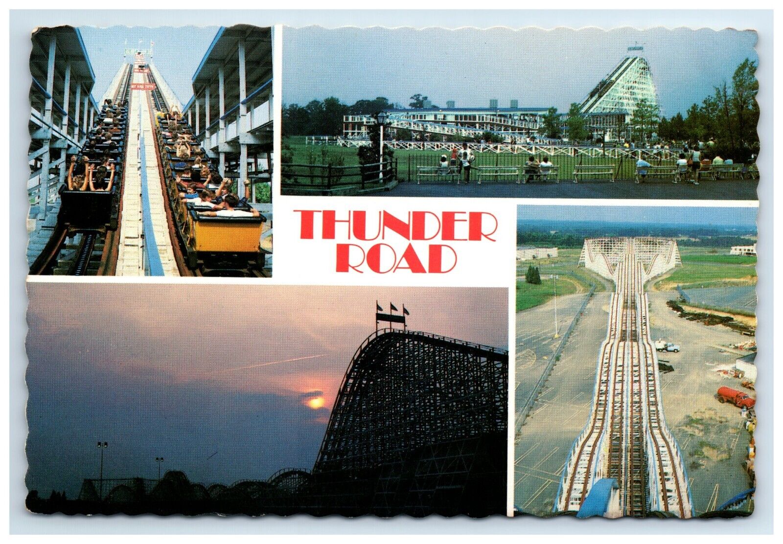 Postcard Thunder Road Roller Coaster Multiview c1970s Carowinds North Carolina