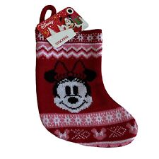 Disney Minnie Mouse Knit Decor Stocking Mini 7.5” Red White Holiday Santa picture