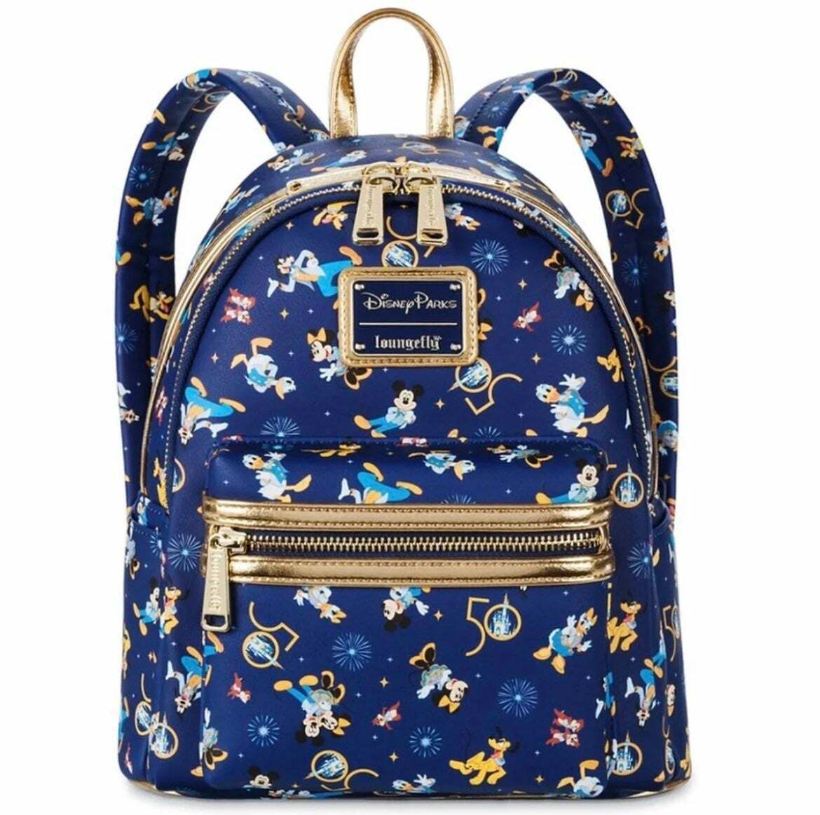 NWT Disney World 50th Anniversary Mickey Blue Gold Loungefly Mini Backpack D