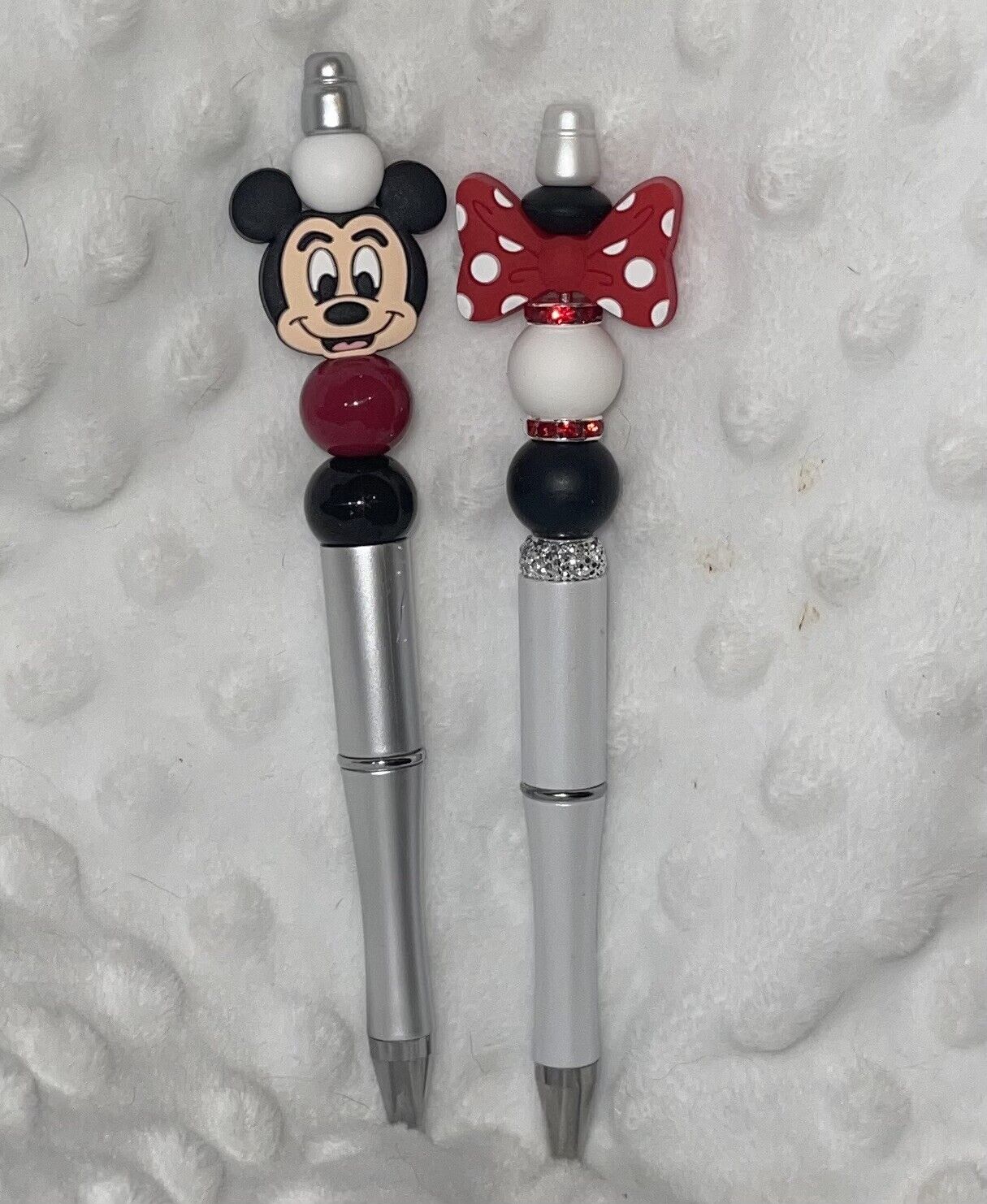 Custom Bling Mickey Minnie Mouse  Beaded Pen Set of 2, Black Ink, Free Refill