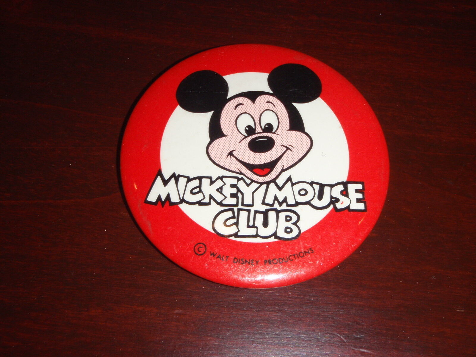 VINTAGE DISNEY MICKEY MOUSE CLUB PIN BACK BUTTON 3 1/2\