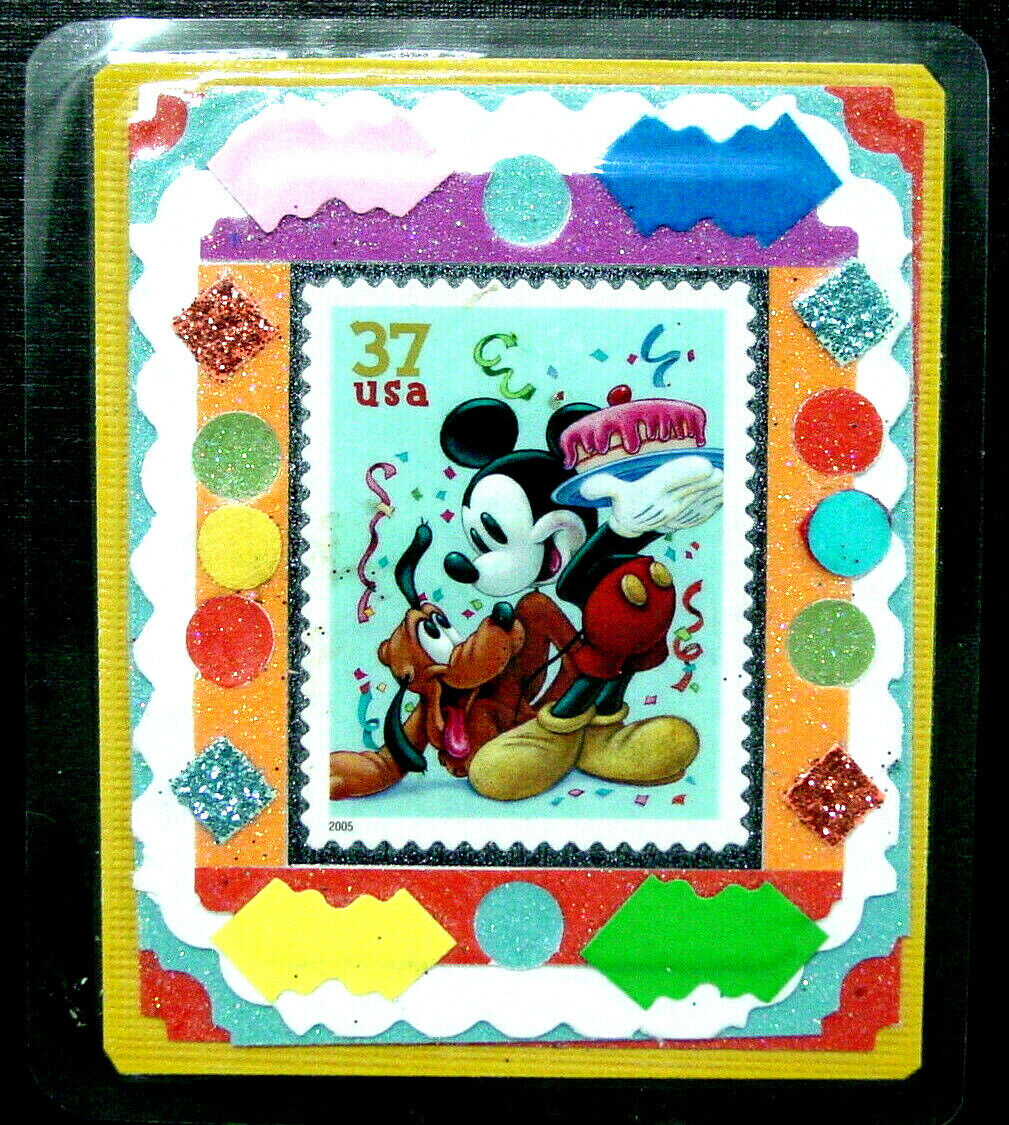 US, Disney Stamp Magnet, Mickey & Pluto, 2005 Scott 3912, Lamination, New