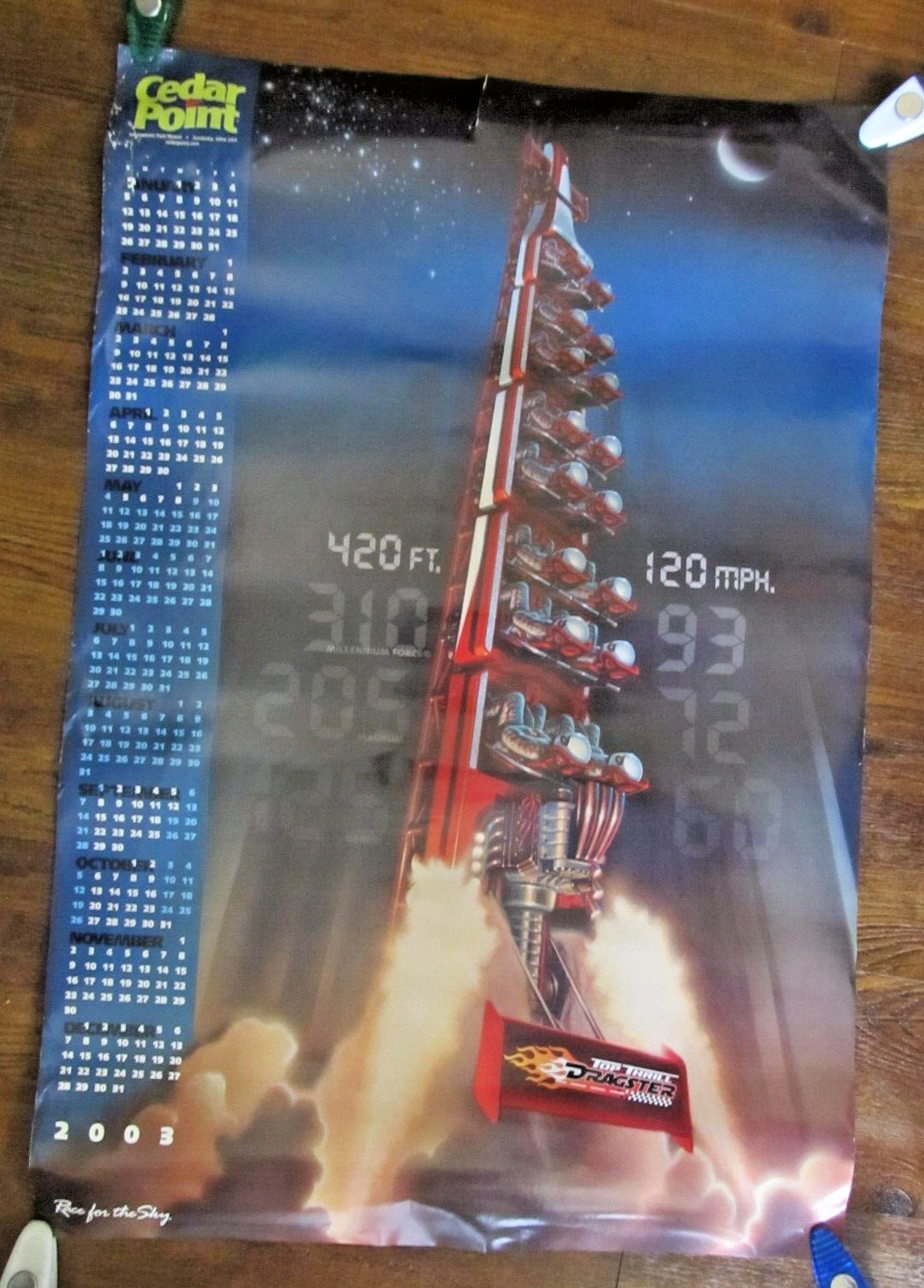2003 ~ CEDAR POINT Poster Size WALL CALENDAR ~ DRAGSTER Roller Coaster