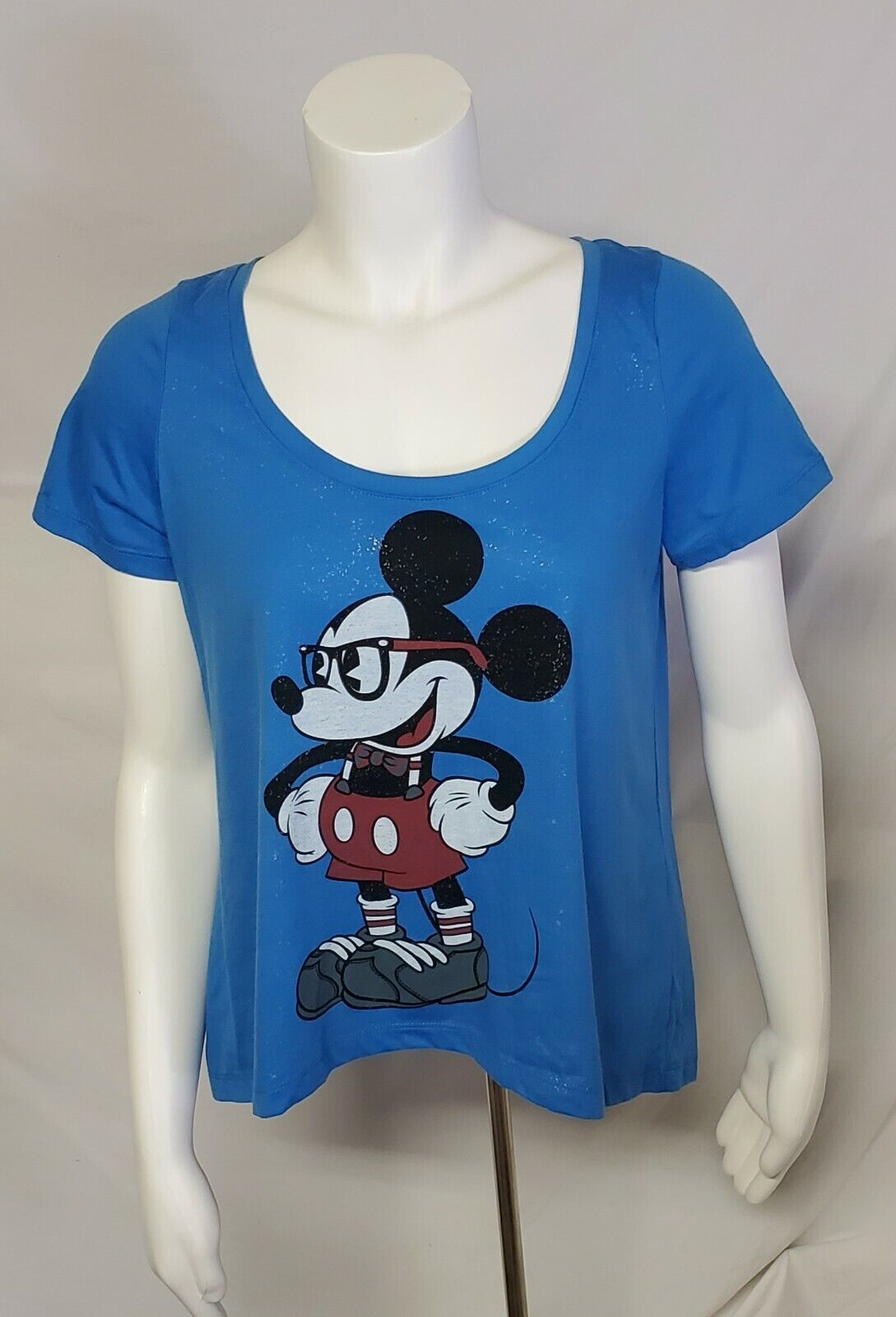 Disney Parks Mickey w/ Glasses Nerd Blue  Womens Tee Shirt Size Small