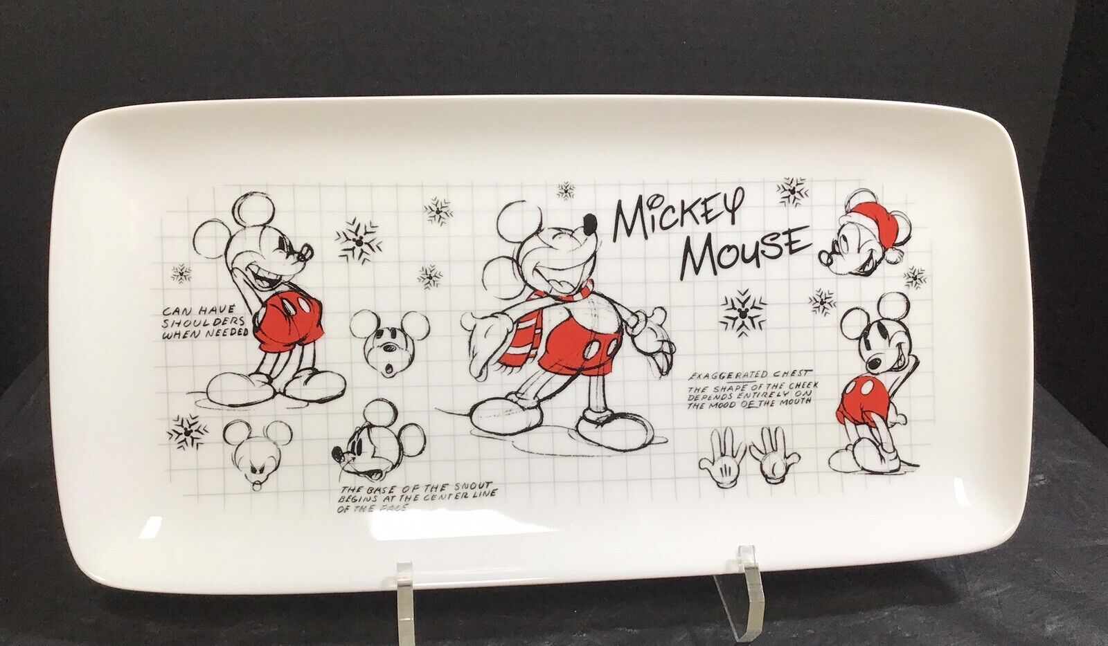 Disney Parks Mickey Mouse Sketchbook Christmas Platter Serving Tray 13.5 X 6.75