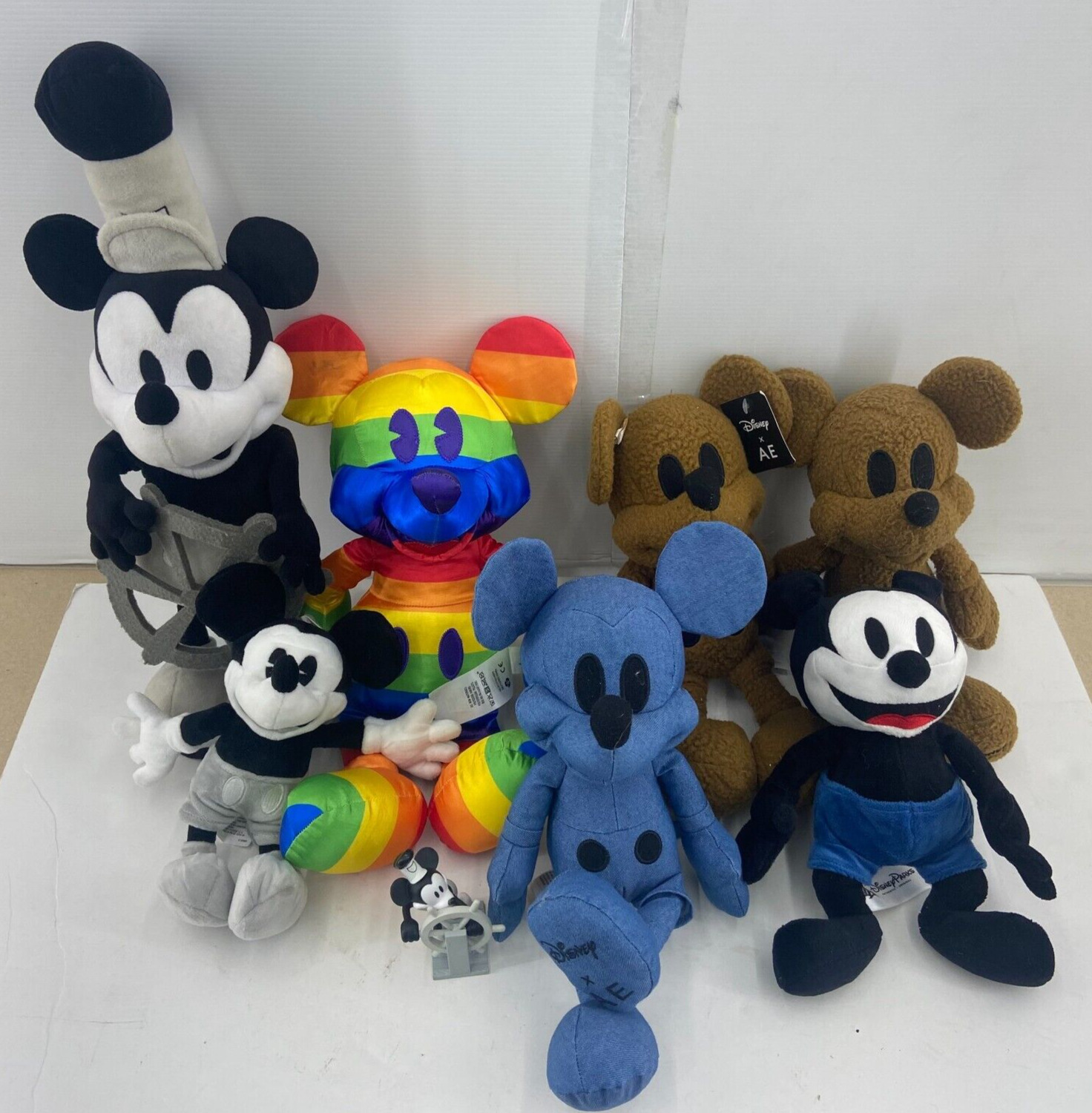 LOT of 8 Disney Mickey Mouse Plush Dolls Steamboat Willie American Eagle Rainbow