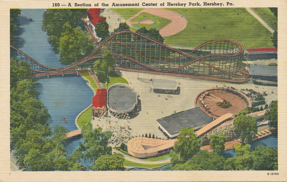 Hershey PA * Comet Roller Coaster Amusement Center Park 1930s Aerial View