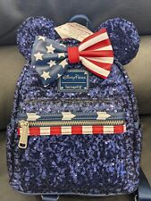 Disney Parks Loungefly Minnie Mouse Americana USA Sequin Mini Backpack picture