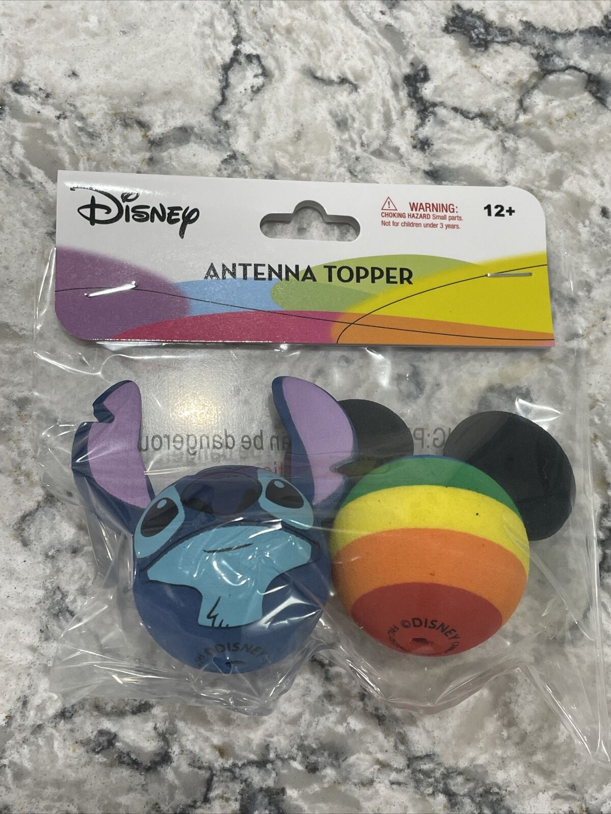 Disney Stitch Face and Mickey Mouse Rainbow Antenna Topper
