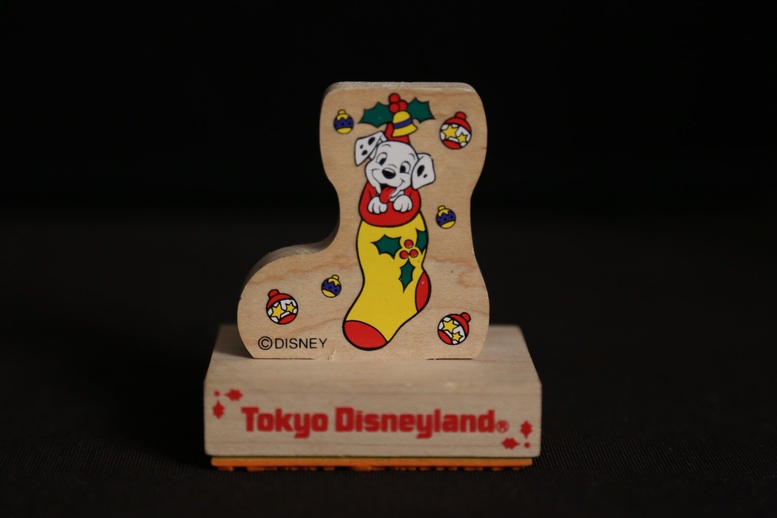 Disneyland Tokyo 101 Dalmations “Merry Christmas” Wooden Stamp Stamper