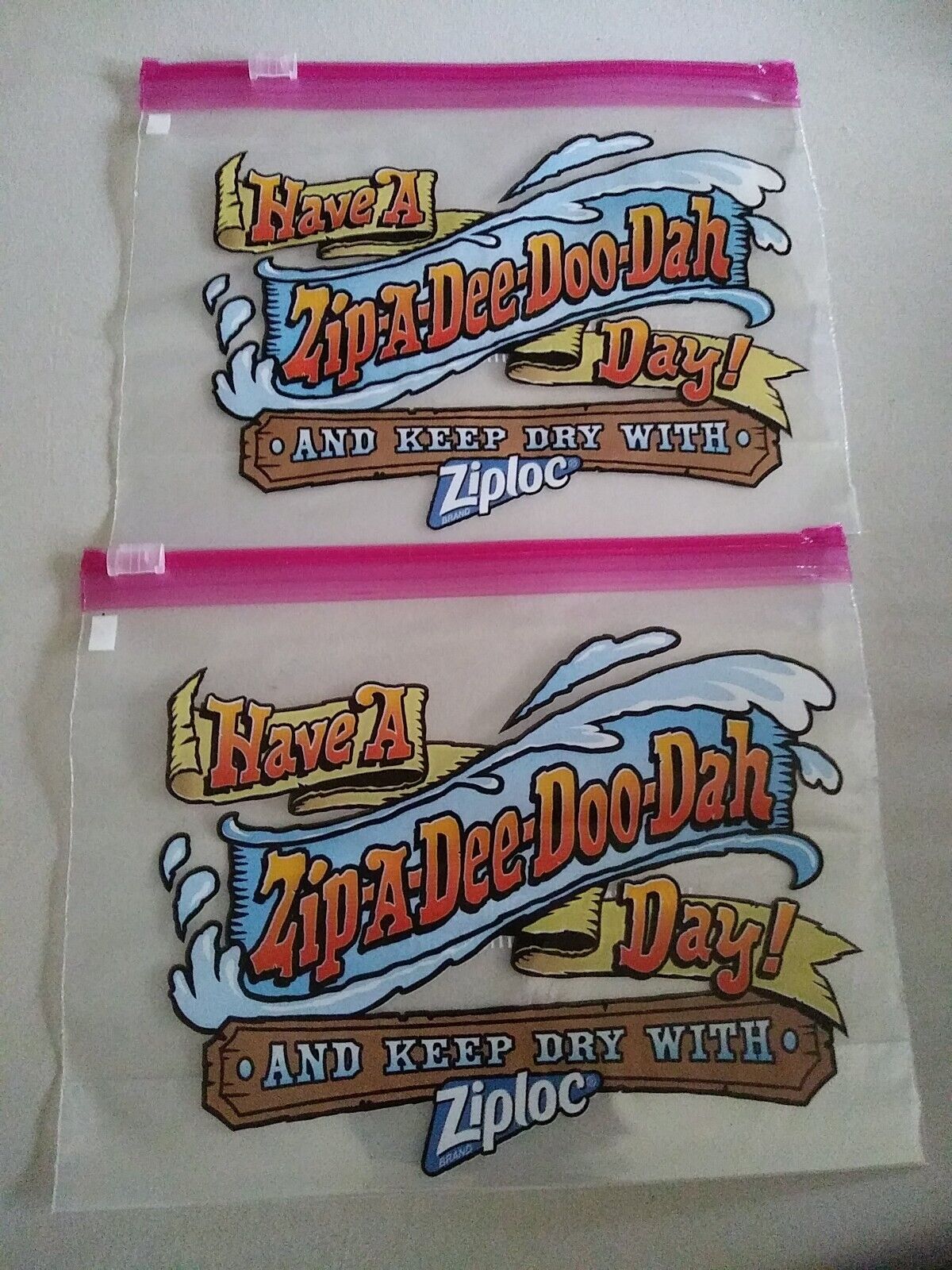 Lot of 2 Disney Splash Mountain Ziploc Bags Have A Zip-A-Dee-Doo-Dah-Day