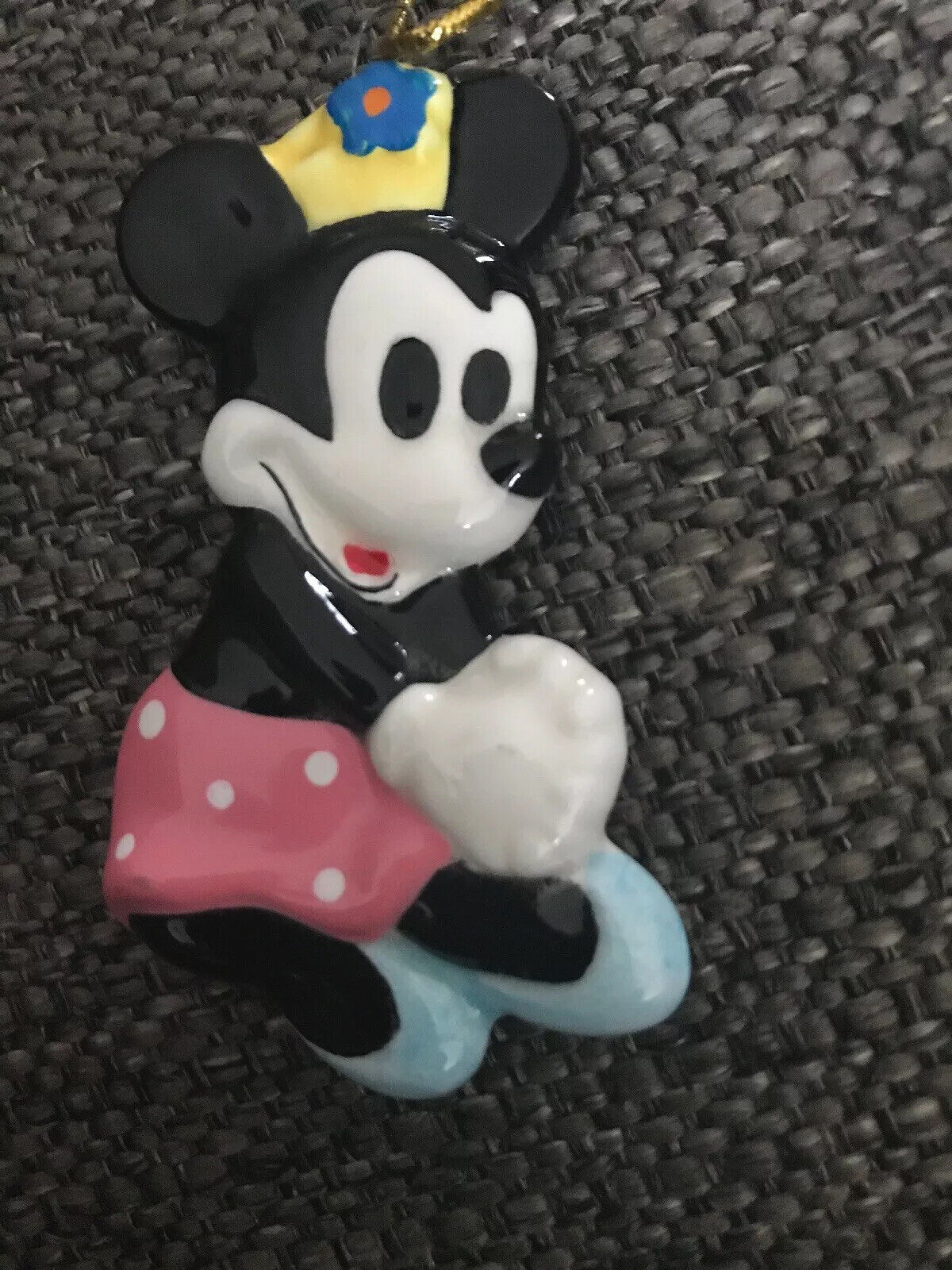 Disney Schmid Minnie Mouse Christmas Ornament Flat Ceramic Porcelain Figure RARE