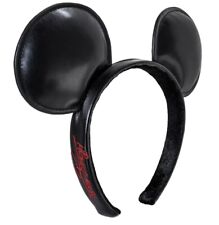 Disney Parks Mickey Mouse Signature Black Headband Ears Faux Leather - NEW picture