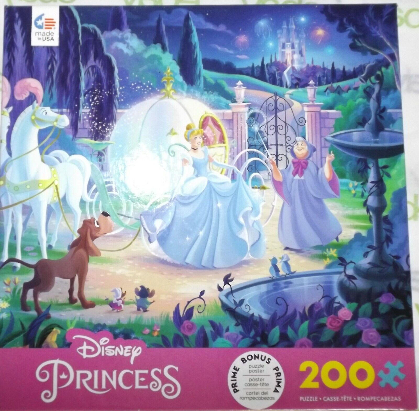 Disney Princess Cinderella 200 piece puzzle in box with poster EUC