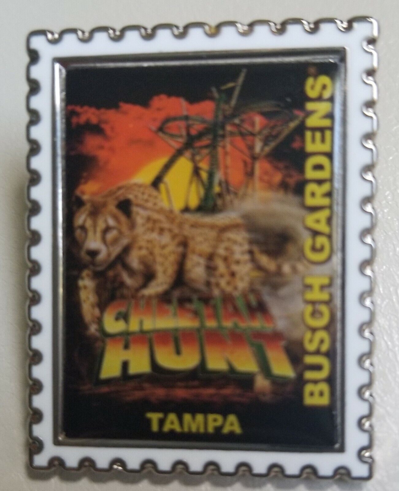 Busch Gardens Pin CHEETAH HUNT Stamp Series  Trading Pin Roller Coaster 