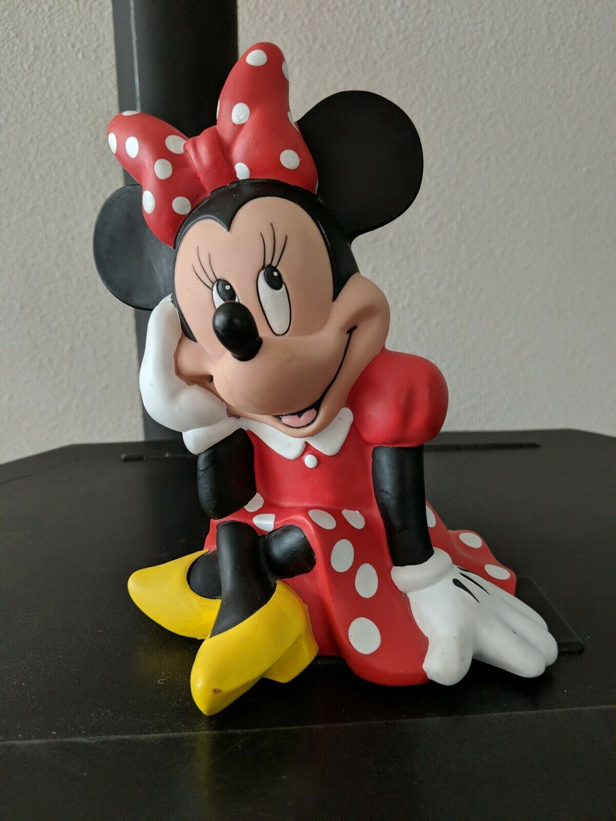 Disney Minnie Mouse Coin Piggy Bank White Polka Dots Red Dress Hard Plastic