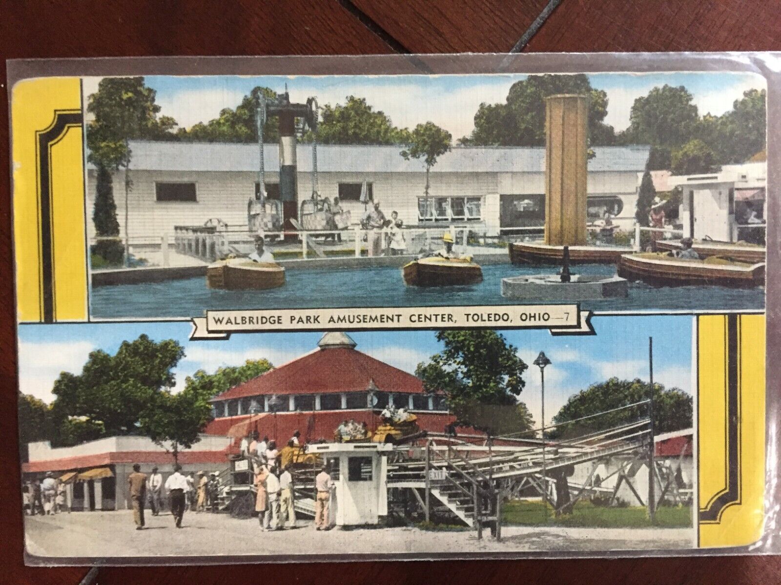   Toledo, Ohio Postcard Walbridge Park Amusement Center Roller Coaster Boats 