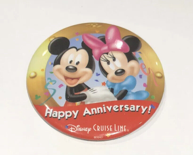 Disney Cruise Line Happy Anniversary Collectible Mickey & Minnie Button / Pin
