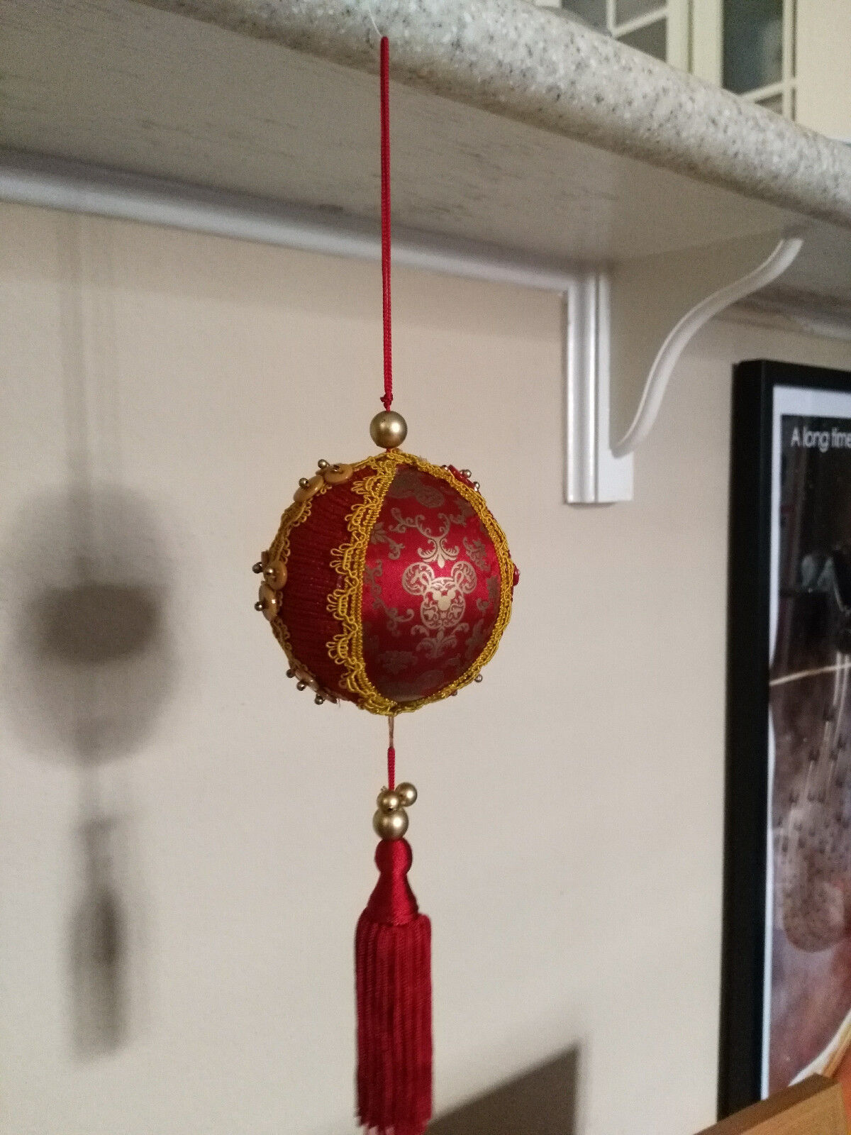 Disney Parks Christmas Holiday Ball Ornament Victorian Fabric Chinese Red / Gold