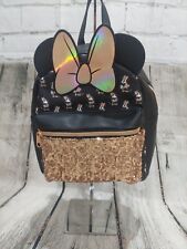 Disney Minnie Mouse Black Mini Backpack with Gold Sequins and Bow - NWOT picture
