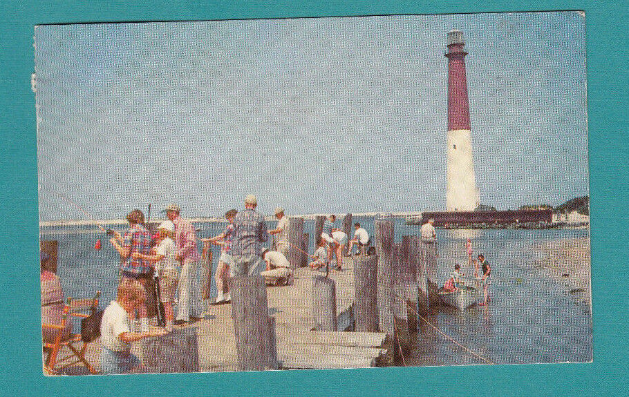 1958 POSTCARD FISHING OFF the PIER at BARNEGAT LIGHT N. J. Chrome Posted Printed