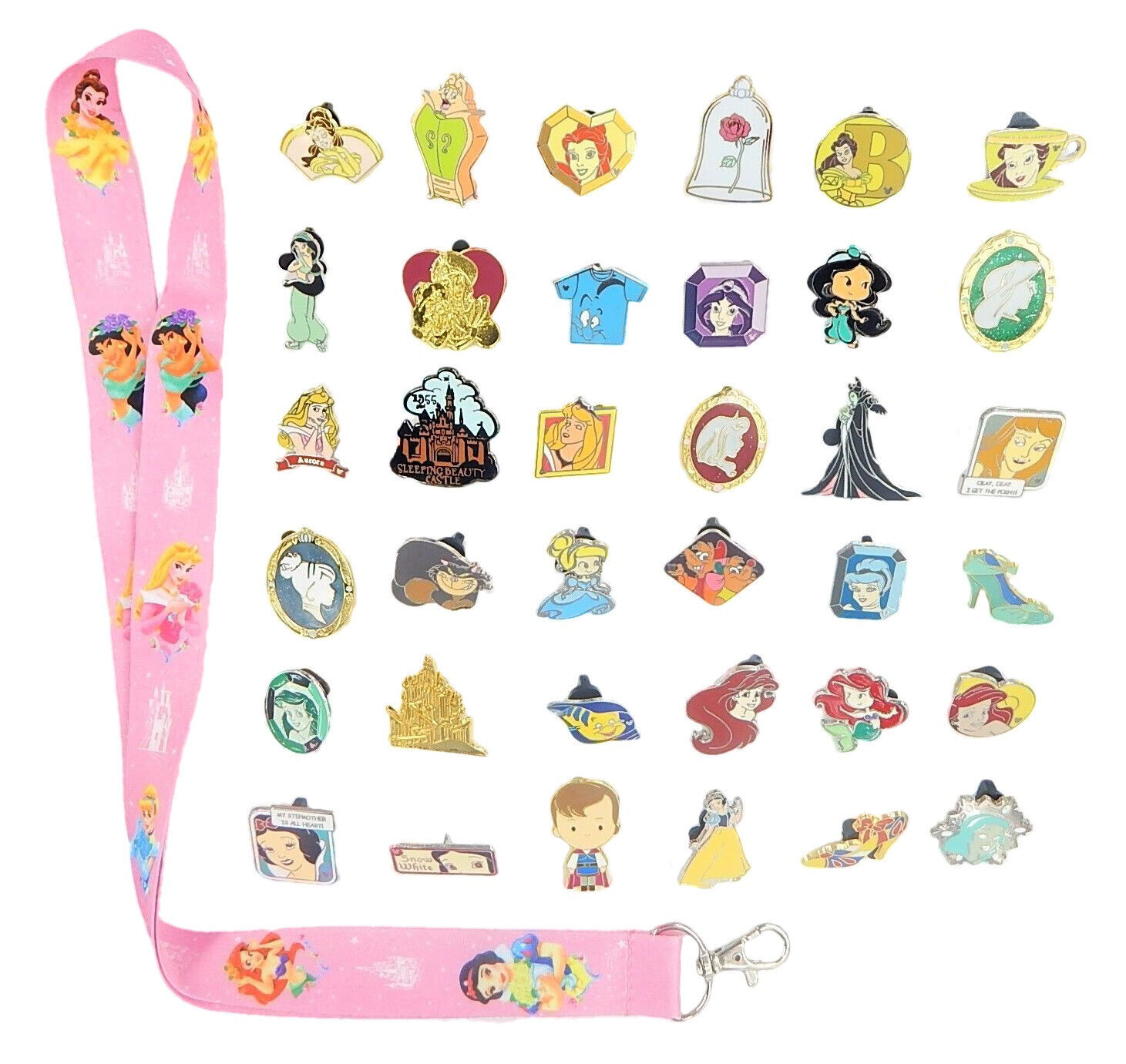Princess Theme Starter Lanyard Set w/ 5 Disney Park Trading Pins ~ Brand NEW