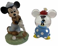 VTG Walt Disney Mickey Mouse Golfer Figurine & Minni Mouse Ears Mini Snowglobe picture
