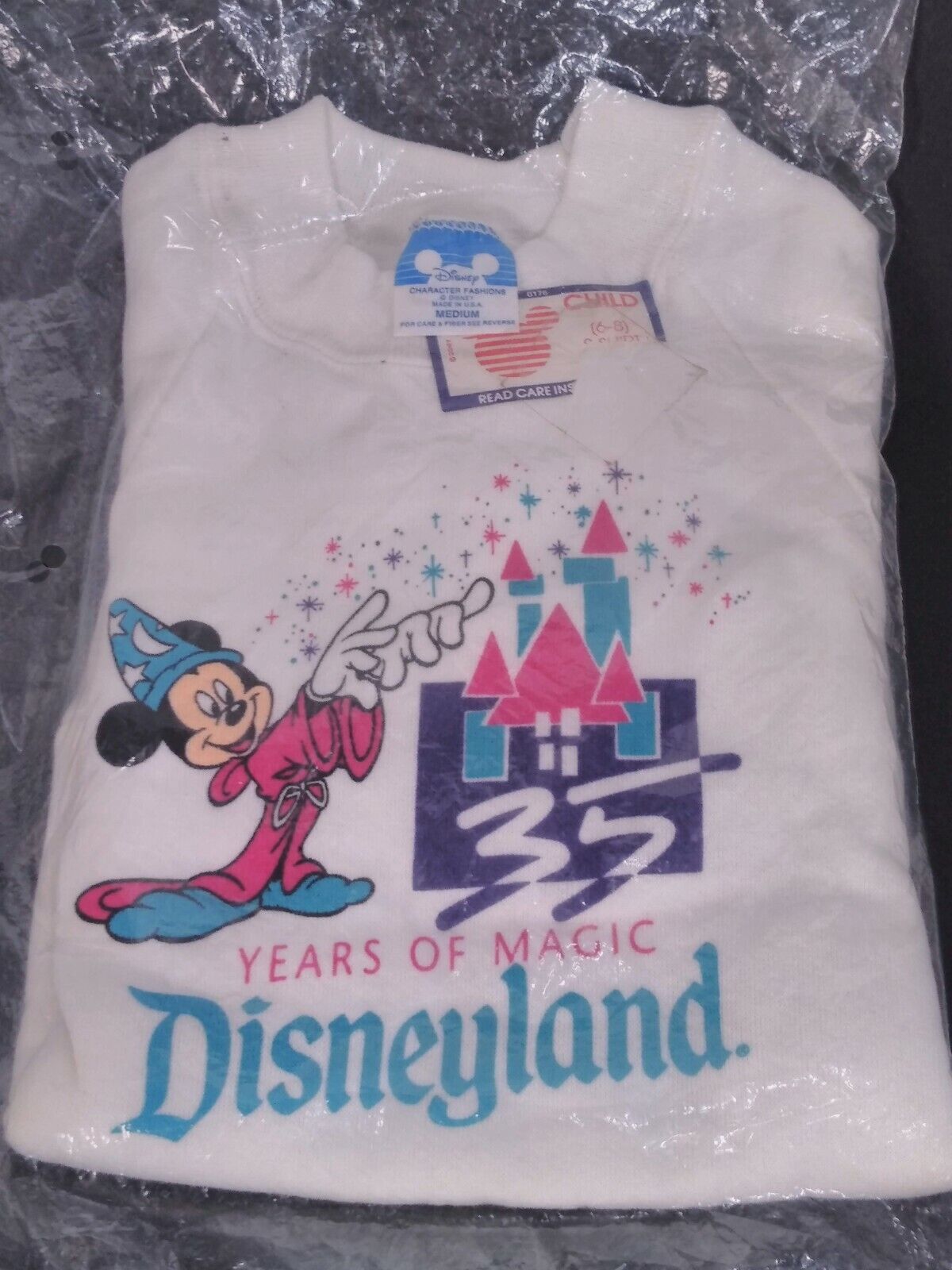 Disneyland 35 Years Of Magic Vintage Crewneck Sweatshirt NEW in pkg Size 8 child