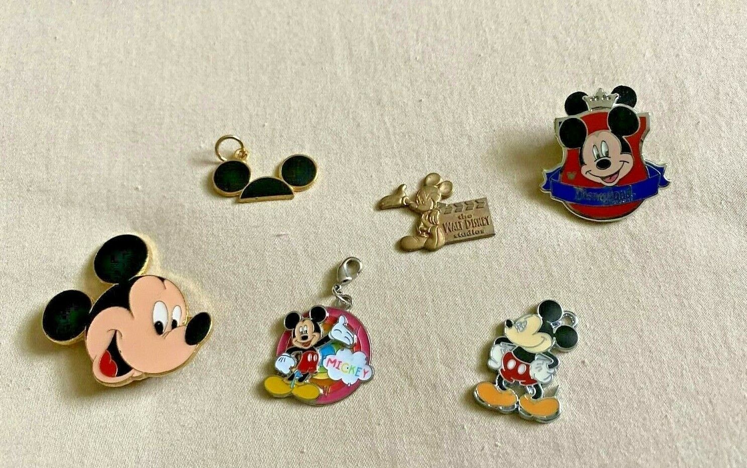 SIX Mickey Mouse Charms,Trading Pin 1 of 5, Face Brooch, Walt Disney Studios,  +