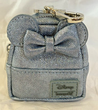 Loungefly Disney Minnie Mouse Mini Backpack Keychain Blue Denim Metallic NEW picture
