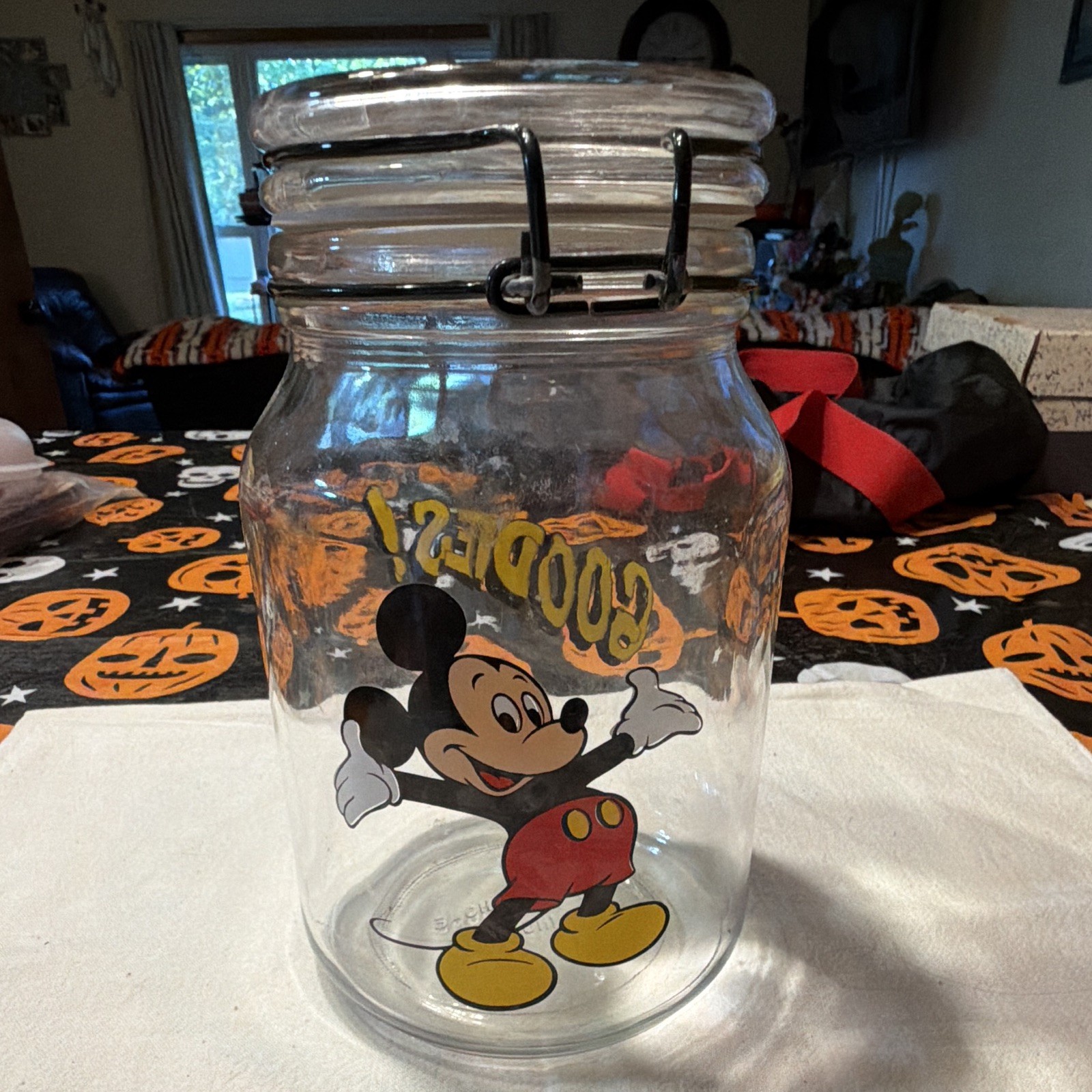 Mickey Mouse Glass Sealing Vintage Glass Goodie Jar Mickey Mouse Glass Sealing Vintage Glass Goodie Jar