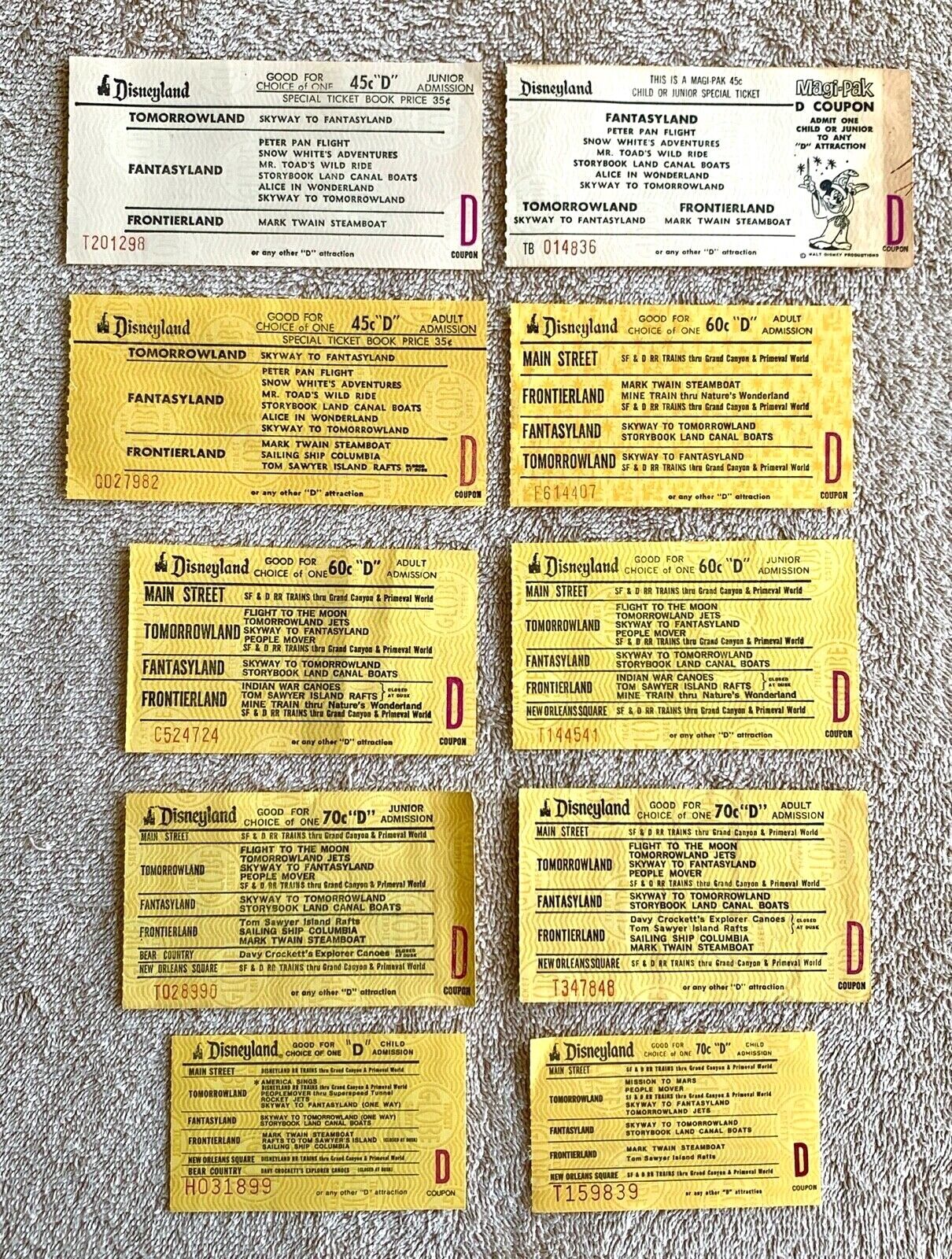 10 Different Disneyland D Tickets Mission to Mars, Skyway, America Sings & More 