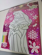 Disney Princess Holiday Foil Coloring Poster 6 Markers Aurora Sleeping Beauty picture
